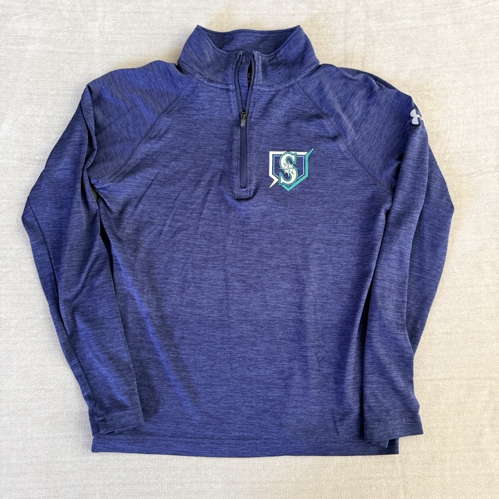 Seattle Mariners Under Armour Youth Medium Pullover PM Blue 1/4 Zip HeatGear MLB